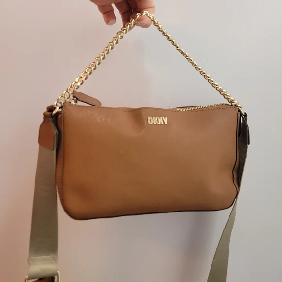 DKNY Brown Vegan Leather  Crossbody with Coin Purse with DKNY Guitar Strap - Picture 6 of 13